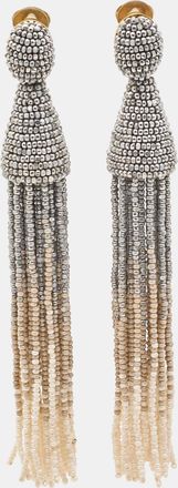 Oscar De La Renta Oscar De La Renta Multicolor Beaded Gold Tone Tassel Clip On Earrings
