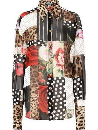 Dolce & Gabbana mix-print shirt - women - Silk/Elastane - 42 - Black
