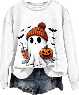 Generic Ladies Presents TodayS Deals Halloween Sweatshirt Costumes for Women Uk Halloween Theme Month Pullover Tops Fashion Graphic Print Long Sleeve Blouse S