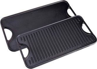 Victoria Victoria 31770 Plancha Cocina Hierro Fundido Esmaltado Inducci&oacute;n, Parrilla Reversible 47x25cm, Fuego Barbacoa Negro