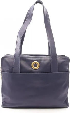 Celine Navy Leather Handbag Tote Bag (Pre-Owned)