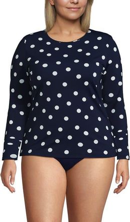 Lands End Plus Size Long Sleeve Relaxed UPF 50 Rash Guard in Deep Sea Navy Polka Dot at Nordstrom, Size 1X