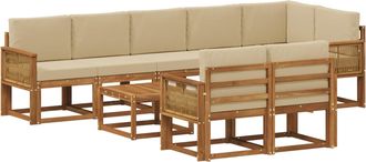 vidaXL Conjunto De Sof&aacute;s De Exterior 9 Uds. Natural Y Beige Poli&eacute;ster Vidaxl