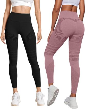 Generic 2 Pack Anti Cellulite Leggings for Women UK Cellumove 3D Compression Leggings Tummy Control High Waist Push Up Yoga Trousers Opaque Figure Sculpting B