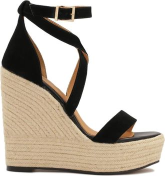 Kazar Su&egrave;de sandalen op anker met jute koord - Dames - Sleehakken - Zwart - 39 EU - Su&egrave;de - Schoenen