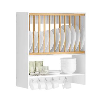 SoBuy Escurreplatos Blanco De Pared Soporte Para Platos Escurridor De Platos Y Vasos Con 1 Estante Adicional Y 7 Ganchos 64 X 24 X 71 Cm Kcr09-w Sobuy Es