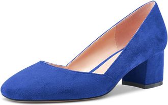 Castamere Women Low Chunky Block Heel Close Square Toe Slip-on Dress Pumps Court Shoe Classic Cute Wedding 5 CM Heels Blue Suede 6.5 UK