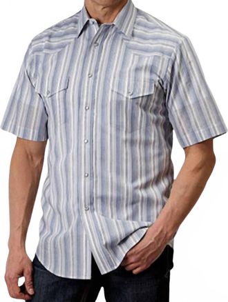 Roper Mens Short Sleeve Classic Snap Shirt In Blue