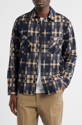 Wax London Whiting Glitch Check Overshirt in Natural /Navy at Nordstrom, Size X-Large