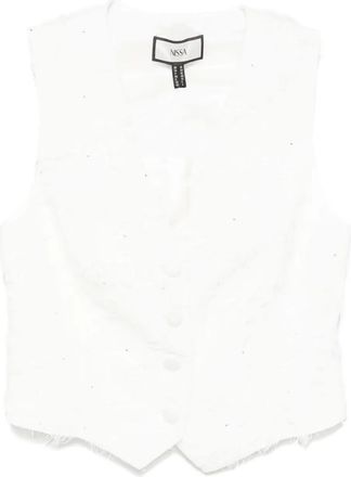 Nissa Gilet con frange - Bianco