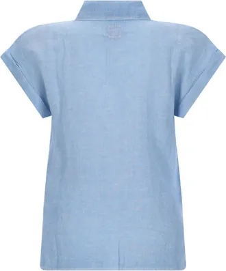 120% Lino Linen with Front Knot Shirt - Blue