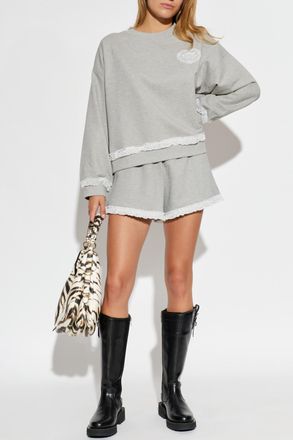 Ganni Sweatshirt With Lace Insert, Womens, Grey