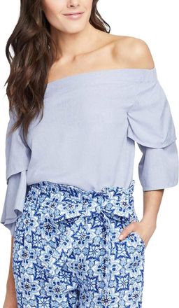 Rachel Roy Womens Off The Shoulder Tiered Sleeve Top In Ash Blue