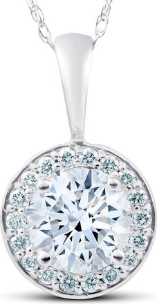 Pompeii3 1.25 Ct Moissanite & Diamond Halo Pendant 14k White Gold