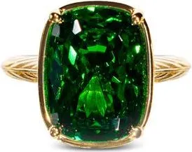 Sterling Forever Elongated Cushion-Cut Cubic Zirconia Cocktail Ring in Gold/emerald at Nordstrom, Size 10