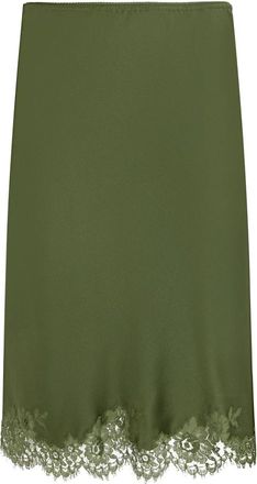 Saint Laurent Midi Skirts, female, Green, Size: S Lace-trimmed Silk-satin Midi Dress