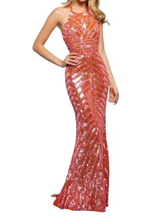 Sherri Hill Beaded Column Prom Dress In Coral/pink