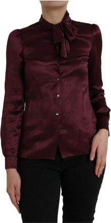 Dolce & Gabbana Zijden Ascot Kraag Blouse Bruin - Dames - Overhemden - Bruin - 2XS - Overhemden