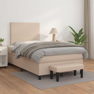 vidaXL Cama Box Spring Con Colch&oacute;n Cuero Sint&eacute;tico Capuchino 120x200cm Vidaxl