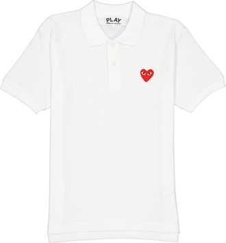 Comme Des Gar&ccedil;ons Embroidered Red Heart Polo Shirt In White, Size Small