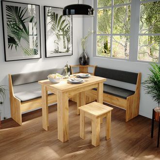 Vicco Conjunto Con Banco Esquinero Roman, Roble Dorado, 180 X 41.5 Cm Con Mesa