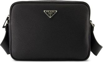 Prada Leather Shoulder Bag With Logo Plaque