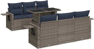 vidaXL 7 Piece Garden Sofa Set with Cushions Grey Poly Rattan Acacia Vidaxl