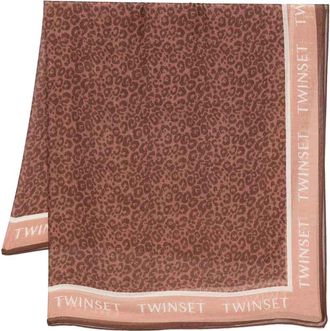 Twinset Animal Print Scarf With Logo