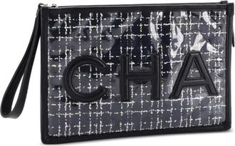 Chanel Wristlet PVC Over gewatteerde tweed clutch - Zwart
