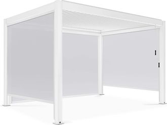 Oviala P&eacute;rgola bioclim&aacute;tica autoportante de 3 x 4 m con 3 toldos blancos