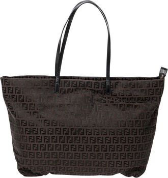 Fendi Brown Zucchino Canvas Roll Tote (Authentic Pre-Loved)