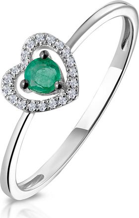 The Diamond Store Emerald and Diamond Stellato Heart Ring in 9K White Gold