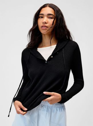 Twik Womens Double-sided pearly-buttons hooded sweater