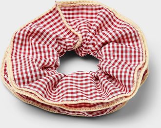 Simons Womens Gingham ruffle scrunchie with contrast edging