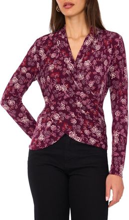 Vince Camuto Floral Wrap Front Long Sleeve Knit Top in Sweet Plum at Nordstrom, Size X-Small