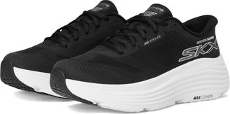 Skechers Womens Max Cushioning Endeavour Hallandale Hands Free Slip-ins Sneaker, Black/White, 7.5