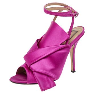N&deg;21 N21 Pink Satin Raso Knot Ankle Wrap Sandals