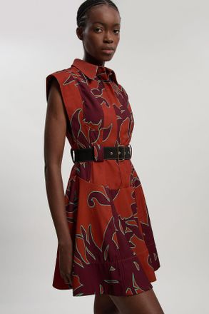 Karen Millen Womens Western Printed Twill Woven Mini Dress - Maroon - Size 14 UK