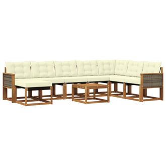 vidaXL Conjunto De Sof&aacute;s De Exterior Con Coj&iacute;n 9 Pcs Natural Y Crema Vidaxl