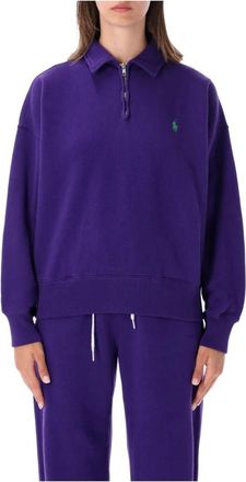 Polo Ralph Lauren Classic Half Zip Logo - Dames - Vesten met rits - Paars - M - Katoen - Hoodies & sweatvesten
