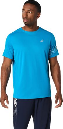 Asics Laufshirt ASICS ICON SS TOP, Herren, Gr. XXL, aegean blau, cream, Obermaterial: 100% Polyester, Shirts Laufshirt