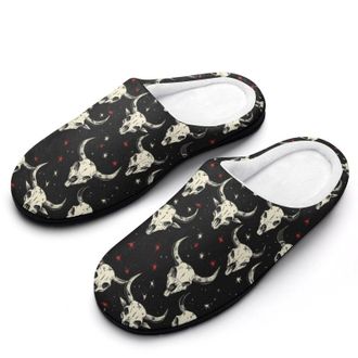 Generic Cow Skull Print Womens Slippers Warm House Slippers Indoor House Shoes with Anti-Skid Rubber Sole