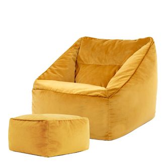 Icon Brand Puf sill&oacute;n con reposapi&eacute;s cuadrado de terciopelo amarillo ocre