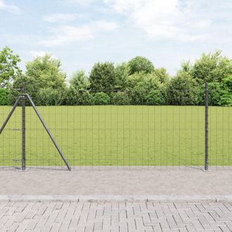 Berkfield Home Euro Fence with 13 Flanged Posts 1x25 m Galvanised Steel in Silver