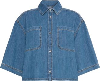 Weekend Cropped Denim Shirt with Boxy Silhouette and Elbow-Length Sleeves