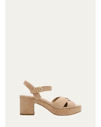 Prada Triangle Suede Platform Sandals