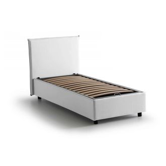 Dmora Dmora - Cama Individual Dbaldo, Cama Contenedor Con Revestimiento De Tela, 100% Made In Italy, Apertura Frontal, Adecuado Para Colch&oacute;n Cm 90x190, Blan
