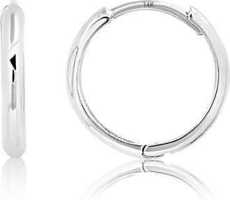 MAX + STONE Solid 14k Yellow or White Gold Huggie Domed or Flat Style Small Hoop Earrings