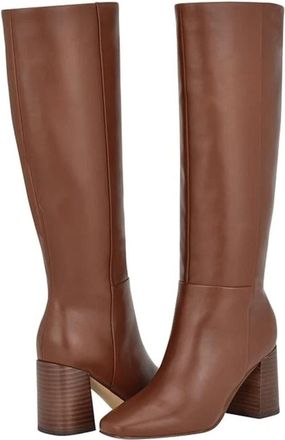 Calvin Klein Arista Boots Womens Brown Leather Block Heel Knee High LION615