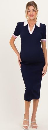 Pinkblush Collared Colorblock Midi Dress in Navy Blue at Nordstrom, Size Medium
